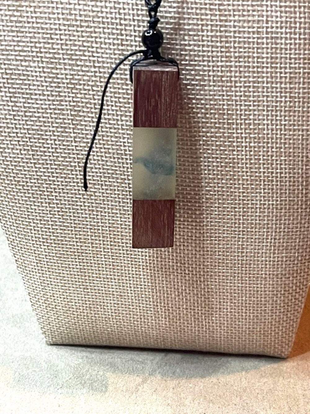 Handcrafted Blue Resin and Wood Bar Pendant Necklace